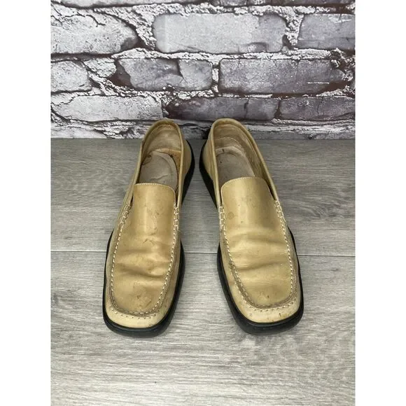 Duccio Del Duca Tan Leather Square Toe Wedge Designer Loafers Women 8.5M US/39EU